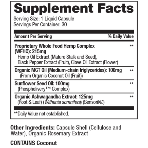 HempFusion Stress Hemp Extract Supplement Facts